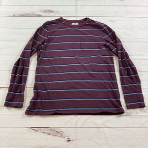 Sons Of Fortune Mens Maroon Striped Long Sleeve Crewneck Pocket T-Shirt Size L